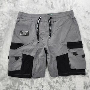 Rock Salt Shorts Mens L Gray Black ICON Cargo Stretch Pull On Drawstring Outdoor
